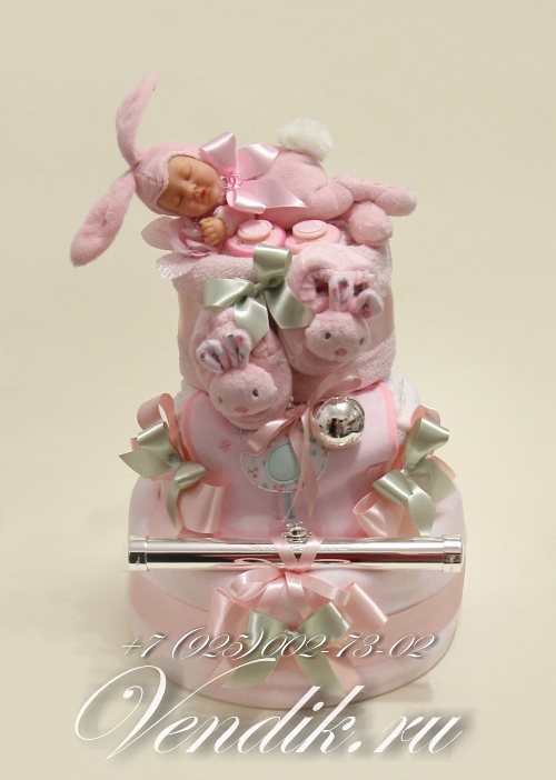 Подарок на рождение для девочки.Торт из памперсов " Розовые сны " (Коллекция VIP"Изящные подарки" )