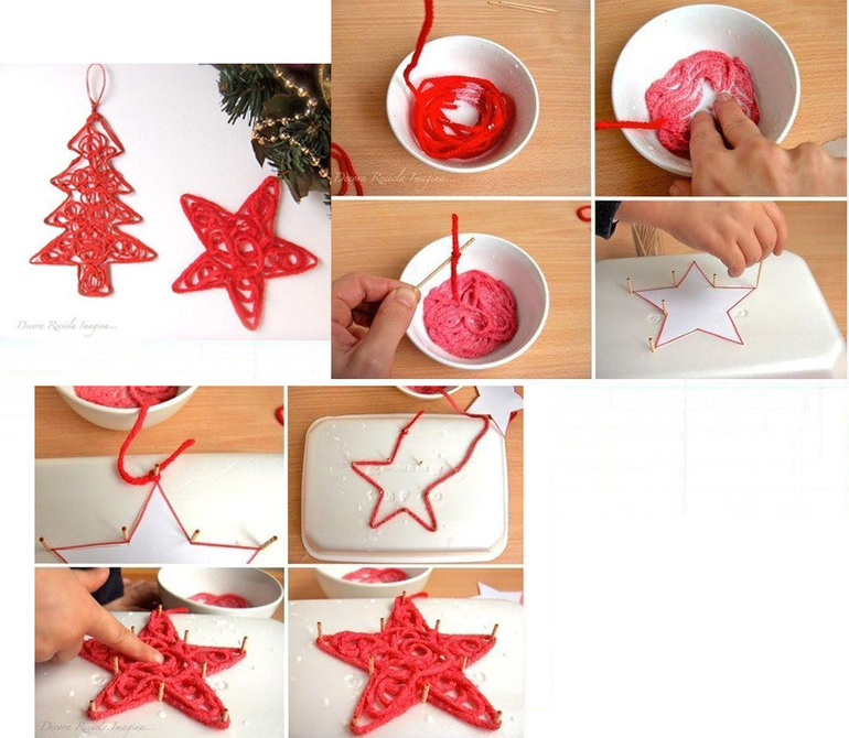 Игрушки на ёлку из шпагата.