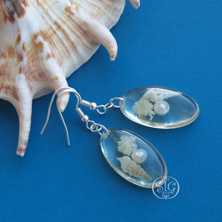 "Из сундучка русалки" - серьги с ракушками