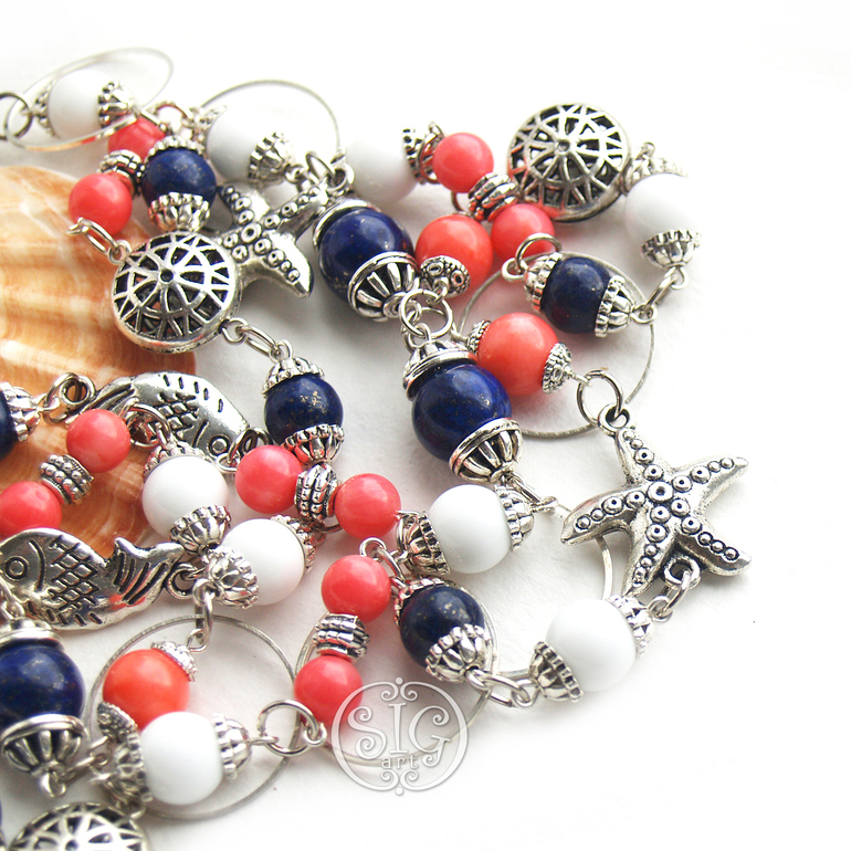 "Морское настроение" - бусы и серьги