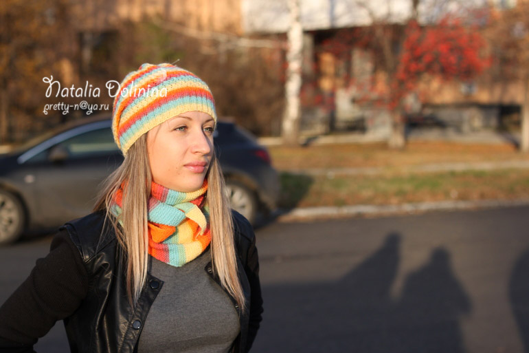 Радужный комплект шапка+шарф