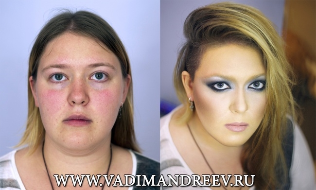 девушки до макияжа и после