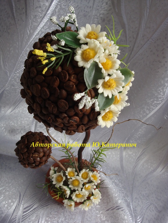 Кофейные топиарии с ромашками