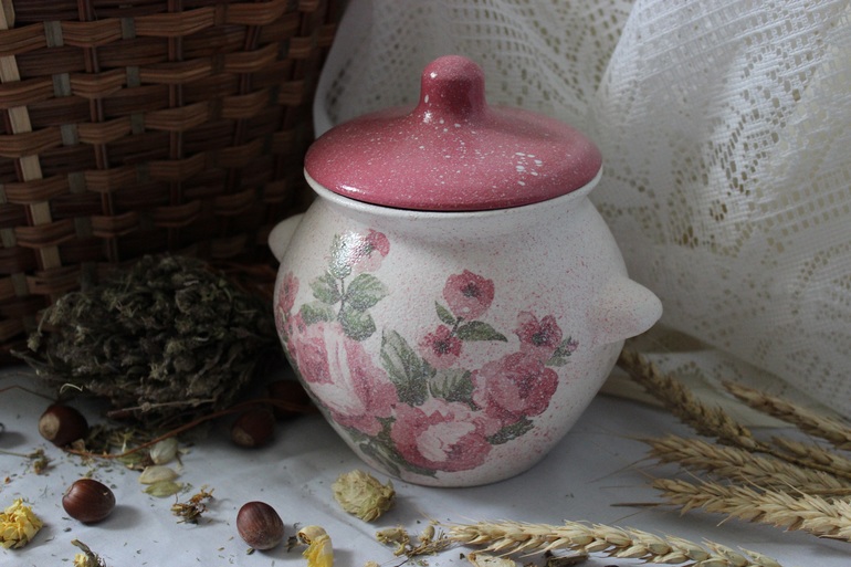 Керамический горшочек "Розовые лепестки!