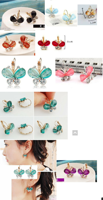 серьги бабочки, 8 цветов, цена 65 руб!