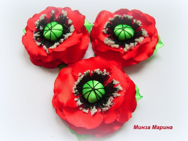 Маки - маленькие 6см, на заколке зажим