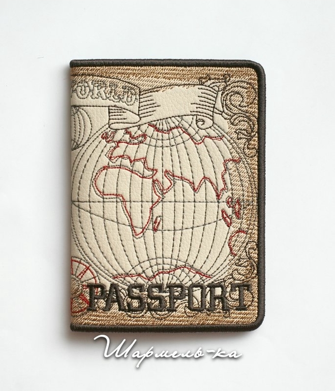 Вышитая обложка на загранпаспорт "Карта мира. Эпоха открытий"