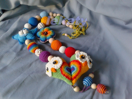 Слингонабор "Совушки-валентинки"(Бусы + грызунок-погремушка)