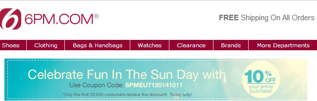 Код на скидку 10 % на 6pm