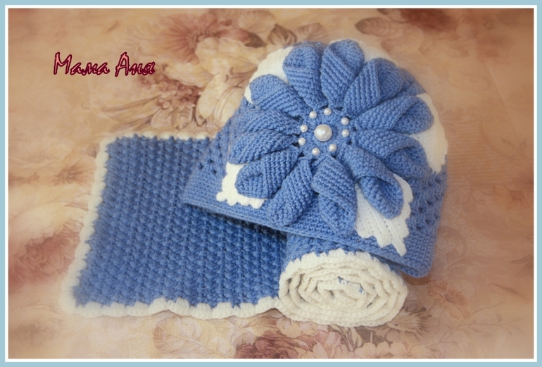 Повтор шапочки "Цветок олеандра" в комплекте с шарфиком