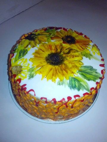 Тортик с росписью-Подсолнухи