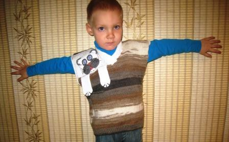 Кофта с оленями, котожилет и свитр- зебра для сына