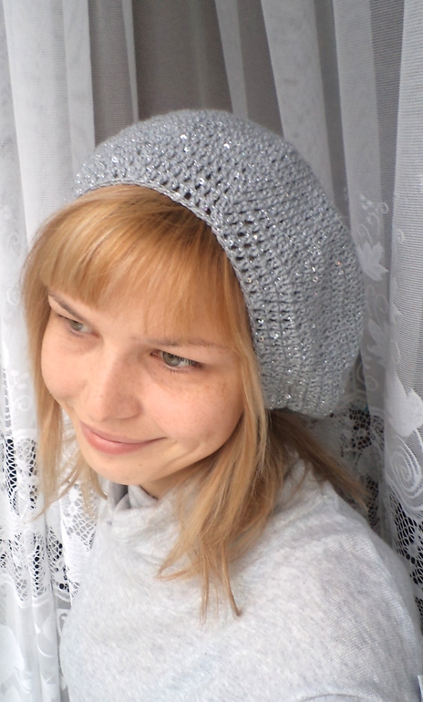 берет "серебро" с пайетками и люрексом