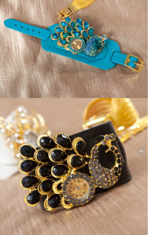 Широкие часы с павлином, цена 435 руб!