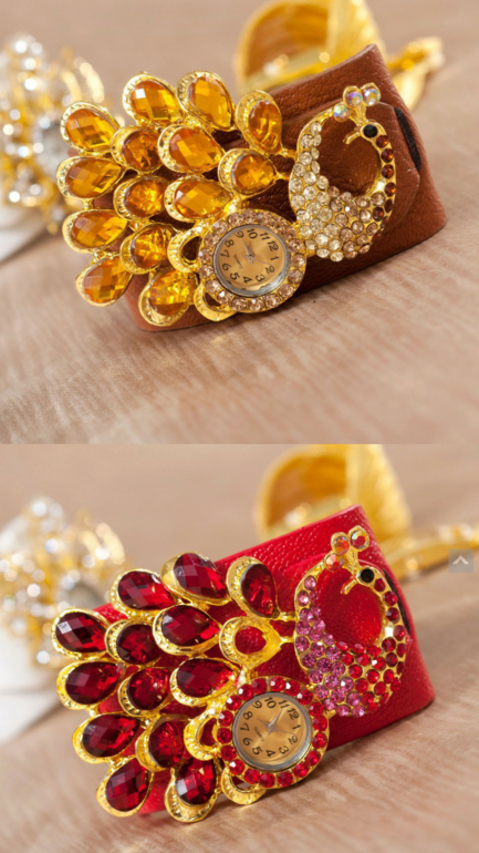 Широкие часы с павлином, цена 435 руб!