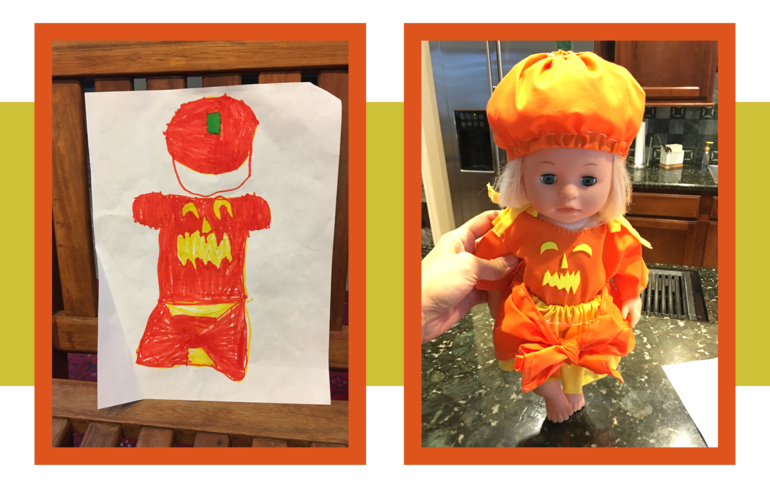 Костюм для куклы на Halloween по эскизу дочки