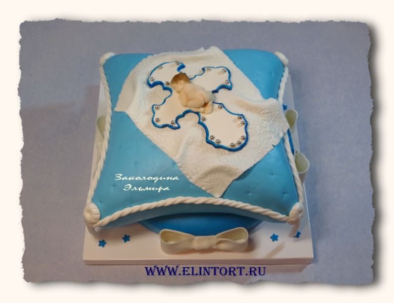 Торт с младенцем на подушке на Крещение Антошки.