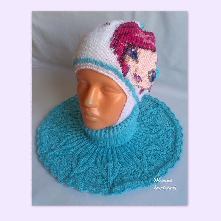 Шапочка "Винкс. Текна" и манишка для девочки на зиму.