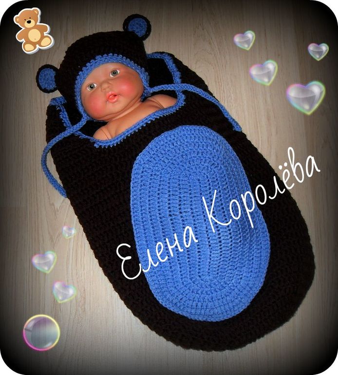 Теплый кокон и шапочка для малыша