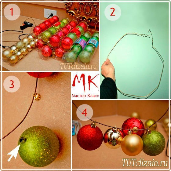 Новогодний венок из ёлочных шаров своими руками :О)