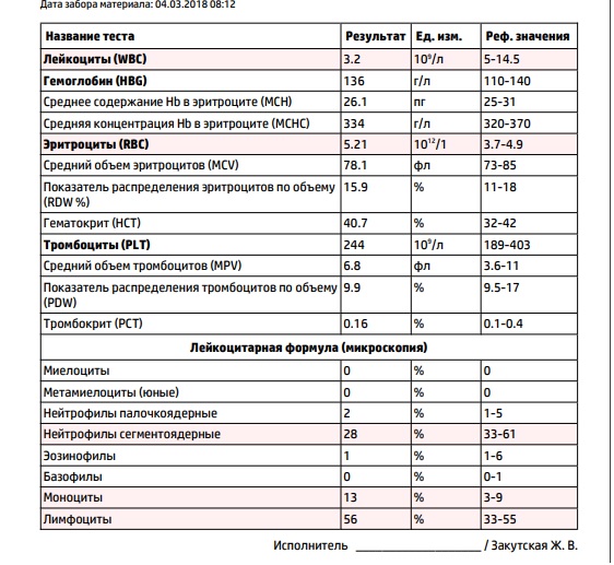 Общий анализ крови схема