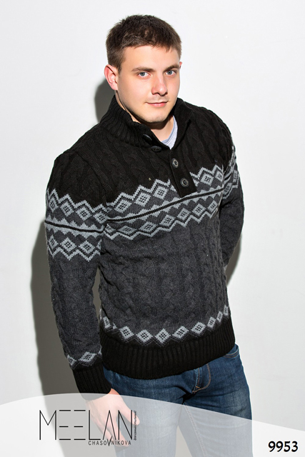 Мужской свитер Арнамент чёрный с графтовым