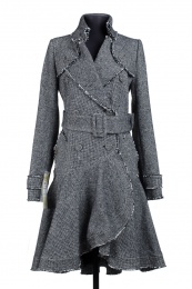 Пальто женское демисезонное (пояс) Твид Серый