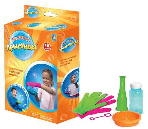 1toy Прыгунцы, эластичные мыльные пузыри, 2 перчатки, 60мл