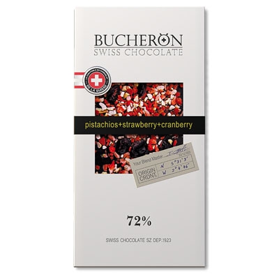 Шоколад "BUCHERON" Горький с клюквой, клубникой и фисташки.