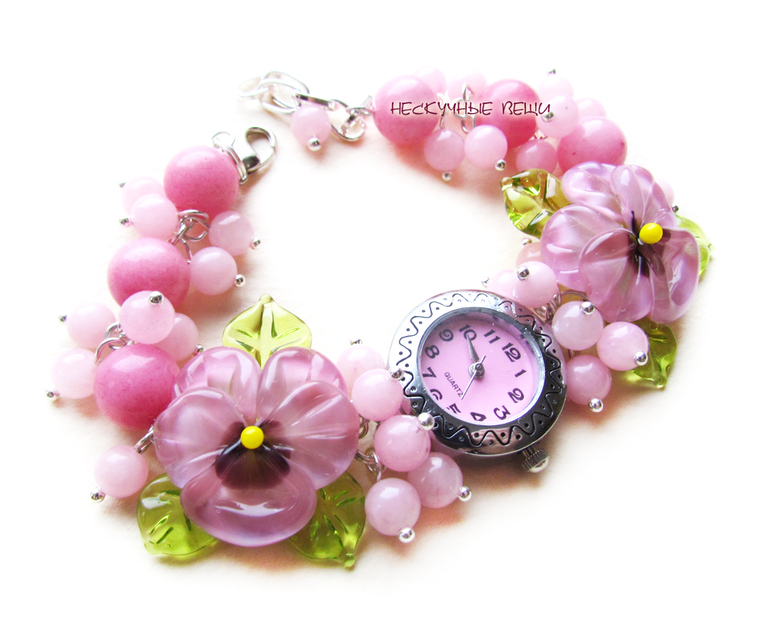 "Розовая пантера" наручные часы с бусинами лэмпворк