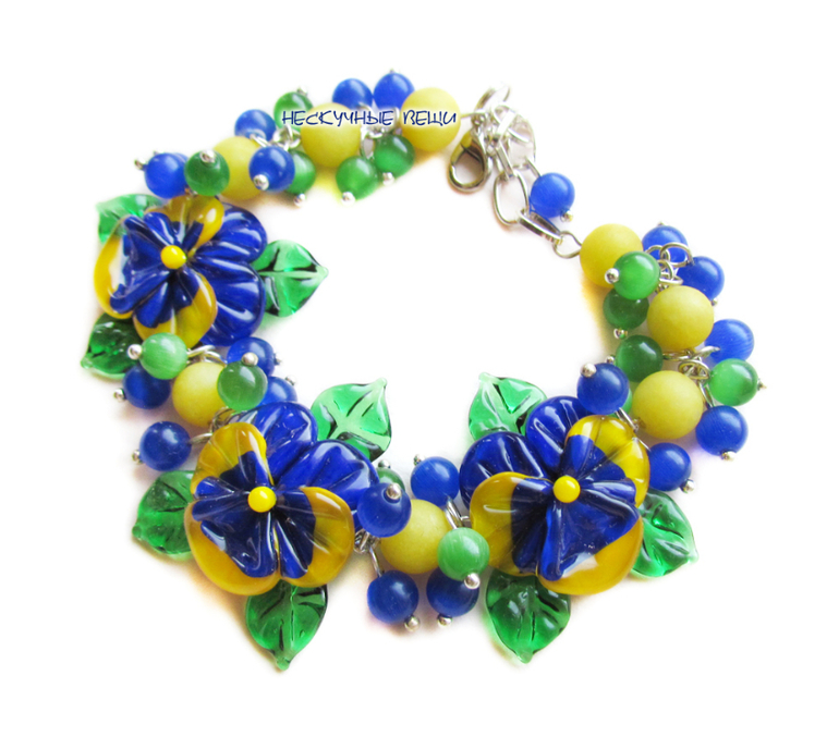 "Жаркое лето" браслет с бусинами лэмпворк