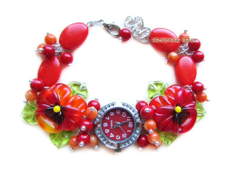 "Жар-птица" наручные часы с бусинами лэмпворк