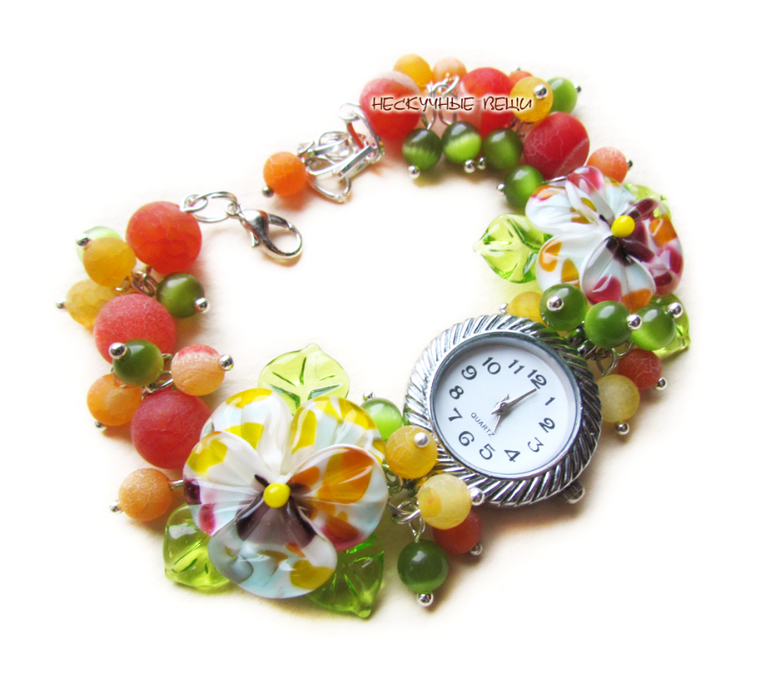 "Цитрусовое ассорти" наручные часы с бусинами лэмпворк