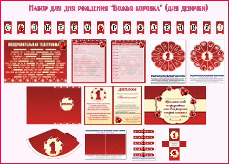 НАБОР ДЛЯ ПРОВЕДЕНИЯ дня рождения «Божья коровка» на 1 годик