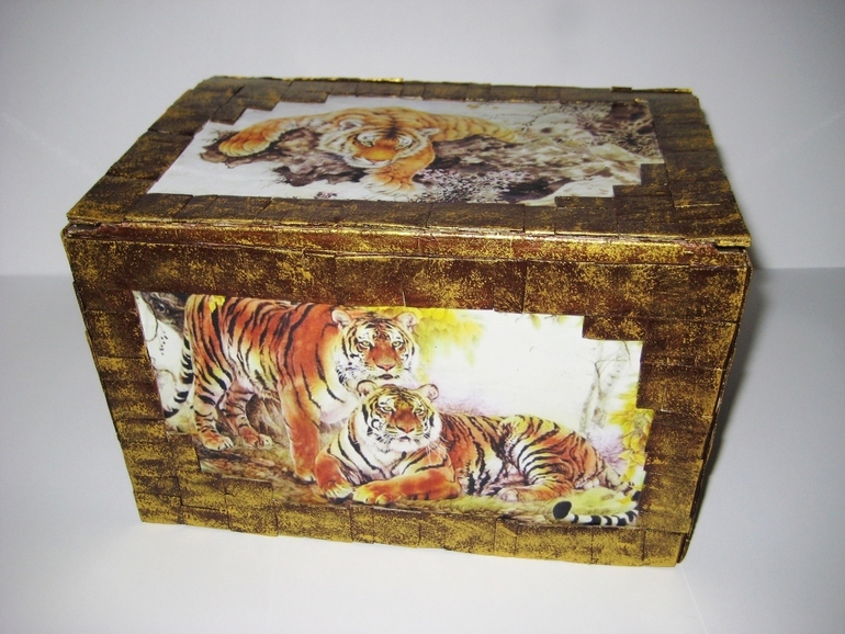 Шкатулка для рукоделия "Тигры". Мастер-класс