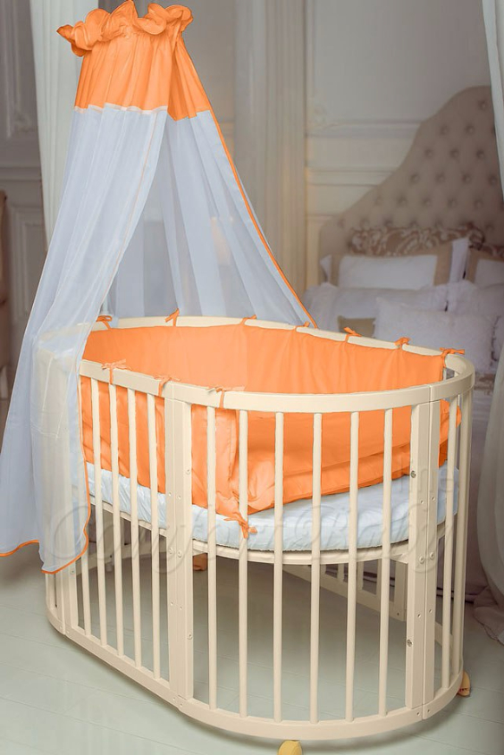 КРОВАТКА- ТРАНСФОРМЕР "COMFORT BABY" .Цена: 25 000 руб.  ХАРАКТЕРИСТИКИ:  возраст детей: 0-5 лет  габариты модели (Д х Ш х В): 1) колыбельки: 78*76*81 см  2) овальной кроватки: 128*76*81 cм  матрас приобретается отдельно.  максимальная нагрузка: 120 кг  Материал: изготавливается только из настоящего массива бука высшего сорта.  сборка: кровать в разобранном виде, простота сборки, инструкция по сборке на русском языке  продукция сертифицирована  производство: Россия  гарантия: 2 года   Дополнительные характеристики: 4 положения по высоте (расстояние положения дна от пола без колес: 1см, 12см, 37см, 57см; расстояние между отверстиями снизу-наверх: 12см, 15см, 20см.); 3 прутика - съемные.  КОНМПЛЕКТАЦИЯ:  1-я ступень - круглая кроватка  2-я ступень - овальная кроватка  3-я ступень - диванчик  4-я ступень - манеж  5-я и 6-я ступени - 2 кресла и столик  7-я ступень - пеленальный столик  ДОПОЛНИТЕЛЬНЫЕ ОПЦИИ:  Комплект постельный "Classic" +6950 руб.  Комплект постельный "Colorit" + 11990 руб.  Фирменный держатель для балдахина +790 руб.  Комплект цельных матрасов " Холкон"/ "Кокос" (круглый+овальный) +8490 руб  Маятник "ComfortBaby Pendulum" 2 в 1+6990 руб.