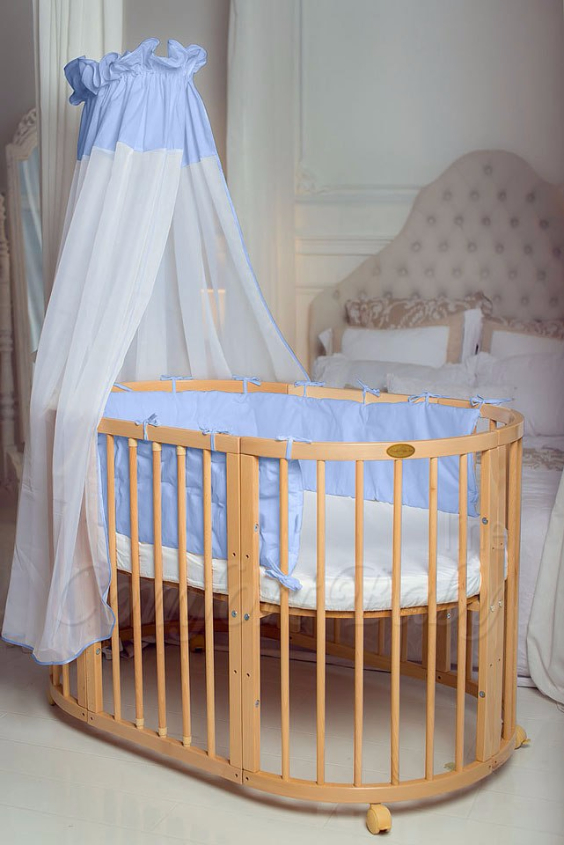 КРОВАТКА- ТРАНСФОРМЕР "COMFORT BABY" .Цена: 25 000 руб.  ХАРАКТЕРИСТИКИ:  возраст детей: 0-5 лет  габариты модели (Д х Ш х В): 1) колыбельки: 78*76*81 см  2) овальной кроватки: 128*76*81 cм  матрас приобретается отдельно.  максимальная нагрузка: 120 кг  Материал: изготавливается только из настоящего массива бука высшего сорта.  сборка: кровать в разобранном виде, простота сборки, инструкция по сборке на русском языке  продукция сертифицирована  производство: Россия  гарантия: 2 года   Дополнительные характеристики: 4 положения по высоте (расстояние положения дна от пола без колес: 1см, 12см, 37см, 57см; расстояние между отверстиями снизу-наверх: 12см, 15см, 20см.); 3 прутика - съемные.  КОНМПЛЕКТАЦИЯ:  1-я ступень - круглая кроватка  2-я ступень - овальная кроватка  3-я ступень - диванчик  4-я ступень - манеж  5-я и 6-я ступени - 2 кресла и столик  7-я ступень - пеленальный столик  ДОПОЛНИТЕЛЬНЫЕ ОПЦИИ:  Комплект постельный "Classic" +6950 руб.  Комплект постельный "Colorit" + 11990 руб.  Фирменный держатель для балдахина +790 руб.  Комплект цельных матрасов " Холкон"/ "Кокос" (круглый+овальный) +8490 руб  Маятник "ComfortBaby Pendulum" 2 в 1+6990 руб.