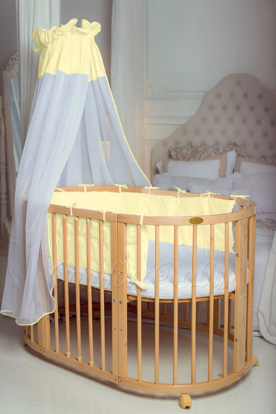 КРОВАТКА- ТРАНСФОРМЕР "COMFORT BABY" .Цена: 25 000 руб.  ХАРАКТЕРИСТИКИ:  возраст детей: 0-5 лет  габариты модели (Д х Ш х В): 1) колыбельки: 78*76*81 см  2) овальной кроватки: 128*76*81 cм  матрас приобретается отдельно.  максимальная нагрузка: 120 кг  Материал: изготавливается только из настоящего массива бука высшего сорта.  сборка: кровать в разобранном виде, простота сборки, инструкция по сборке на русском языке  продукция сертифицирована  производство: Россия  гарантия: 2 года   Дополнительные характеристики: 4 положения по высоте (расстояние положения дна от пола без колес: 1см, 12см, 37см, 57см; расстояние между отверстиями снизу-наверх: 12см, 15см, 20см.); 3 прутика - съемные.  КОНМПЛЕКТАЦИЯ:  1-я ступень - круглая кроватка  2-я ступень - овальная кроватка  3-я ступень - диванчик  4-я ступень - манеж  5-я и 6-я ступени - 2 кресла и столик  7-я ступень - пеленальный столик  ДОПОЛНИТЕЛЬНЫЕ ОПЦИИ:  Комплект постельный "Classic" +6950 руб.  Комплект постельный "Colorit" + 11990 руб.  Фирменный держатель для балдахина +790 руб.  Комплект цельных матрасов " Холкон"/ "Кокос" (круглый+овальный) +8490 руб  Маятник "ComfortBaby Pendulum" 2 в 1+6990 руб.