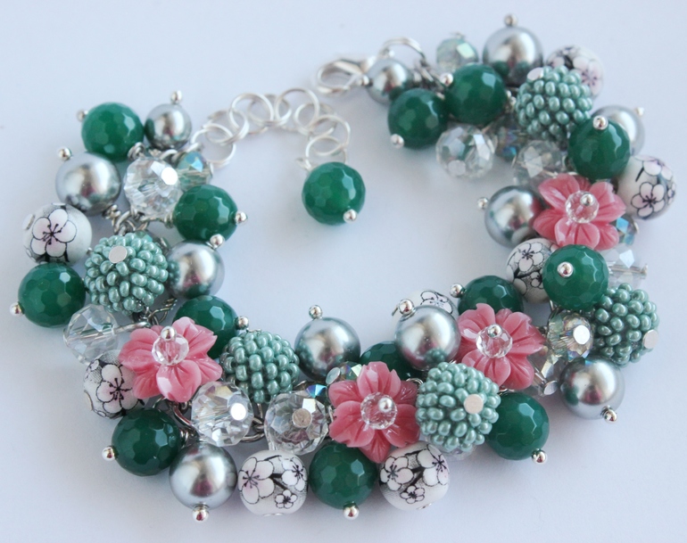 Браслет "Изумрудно-розовый"