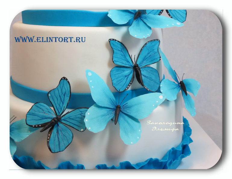 Свадебный в бело-синем с бабочками.