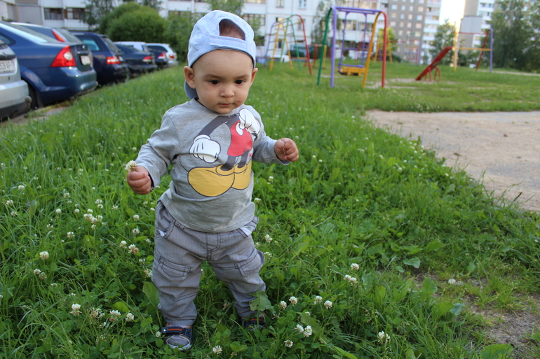 Никитка бежит за голубем))Да и фоточки с прогулки))